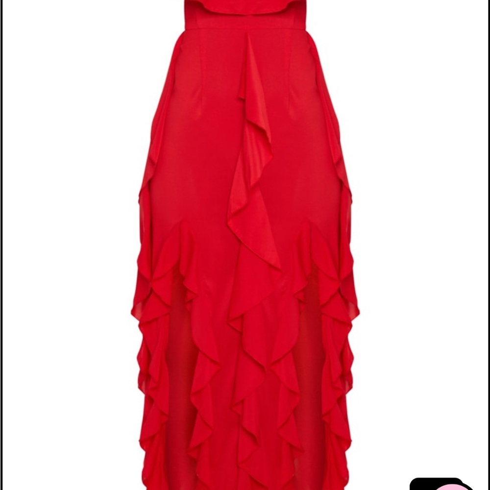 PrettyLittleThing Red Ruffle Maxi Dress - Picture 5 of 5